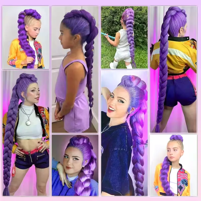 Perruque de Cosplay KPOP Rumi longue tressée violette