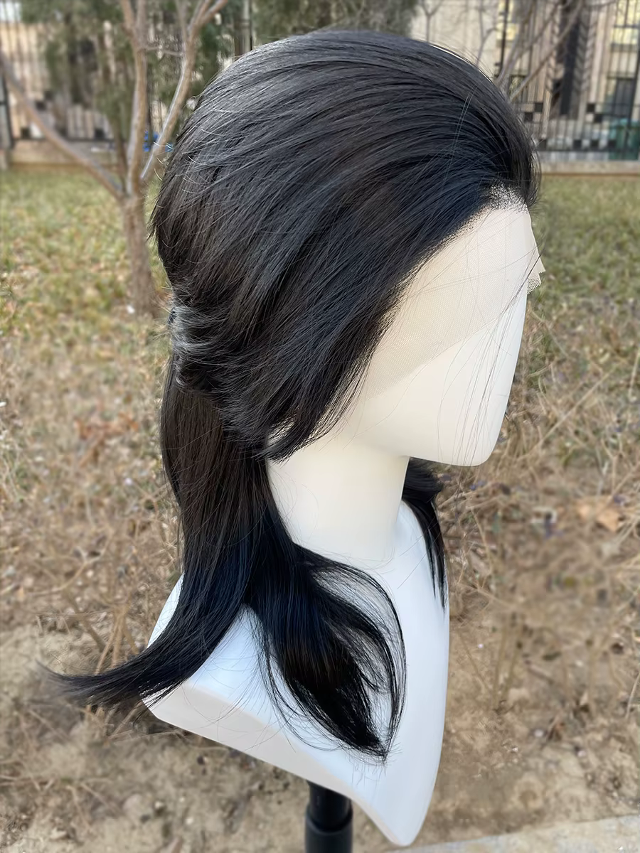 Mullet Cosplay perruques pour femmes noires Rocker hommes longueur d'épaule cheveux synthétiques 13X4 dentelle avant perruques sans colle délié naturel