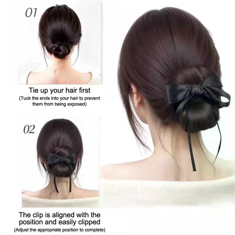 Perruque de cheveux raides à clipser ; Chignon en désordre synthétique Easy Claw ; Extension de postiche