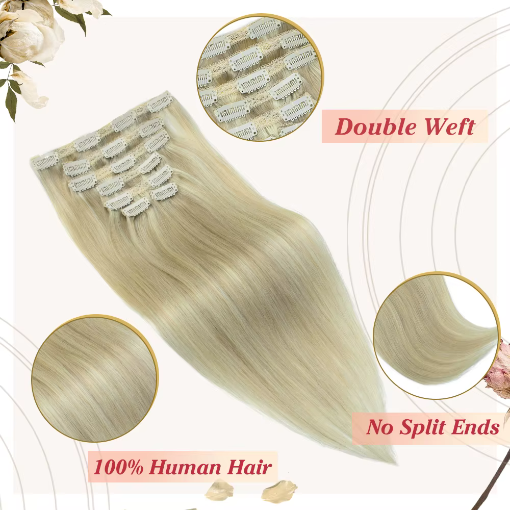 Extensions de cheveux humains à clipser