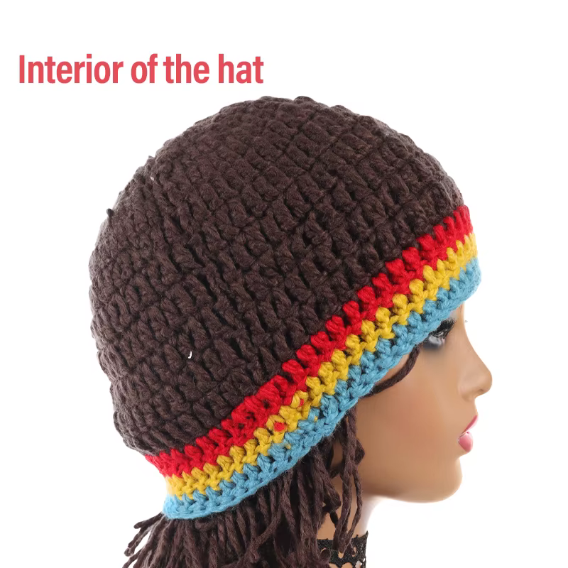 Chapeau perruque dreadlocks en crochet amusant avec bandeau arc-en-ciel