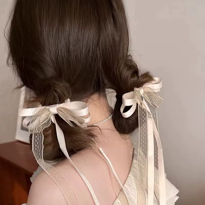 Pinces à cheveux avec ruban en maille pour femmes et filles