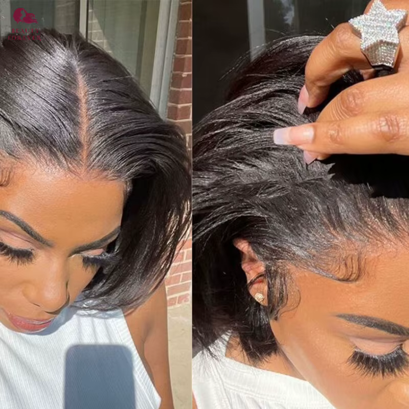Beauty Forever 7x5 Bye Bye KNOTS sans colle BOB dentelle avant perruque Yaki droite porter Go court Bob