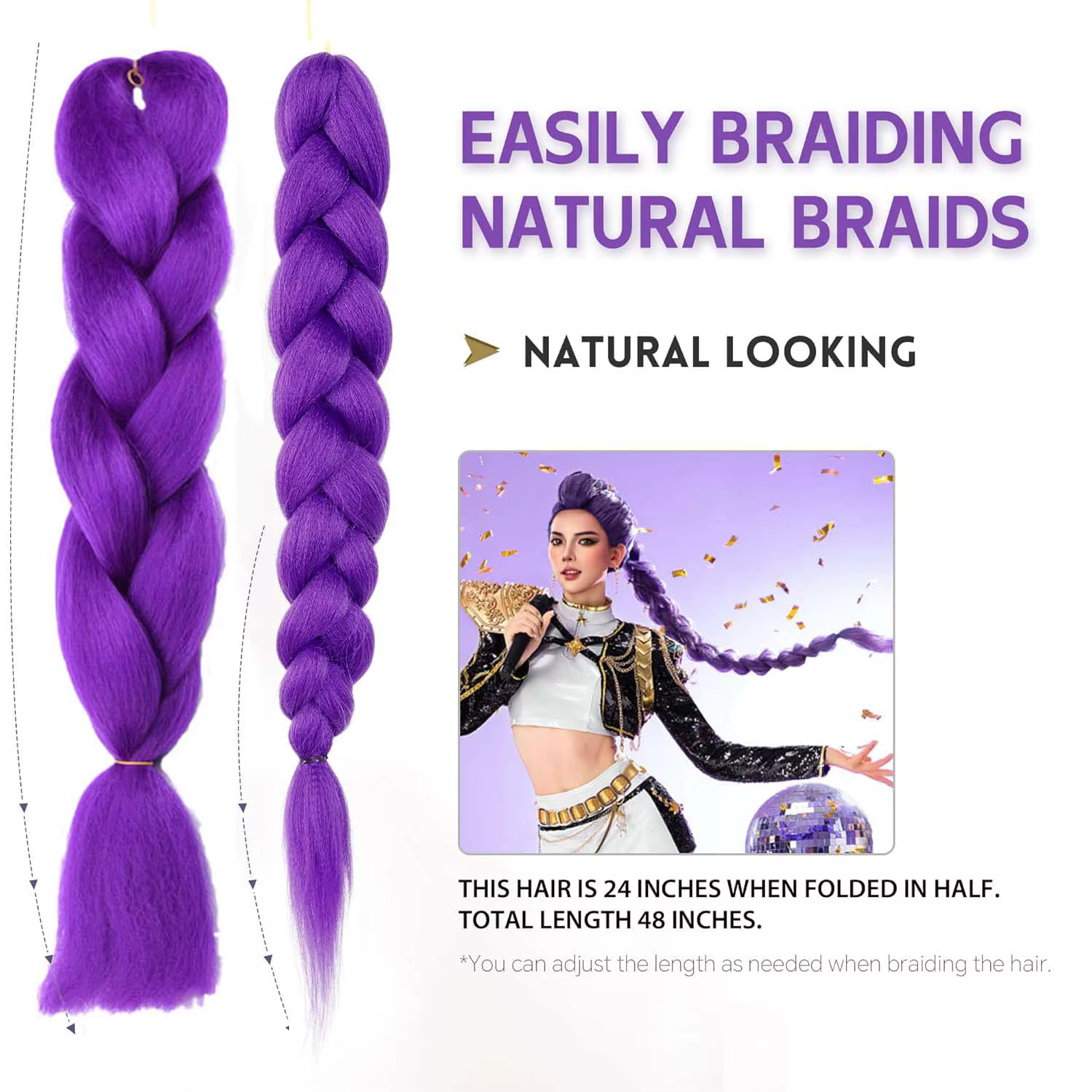 Extensions capillaires synthétiques violettes de 24 pouces