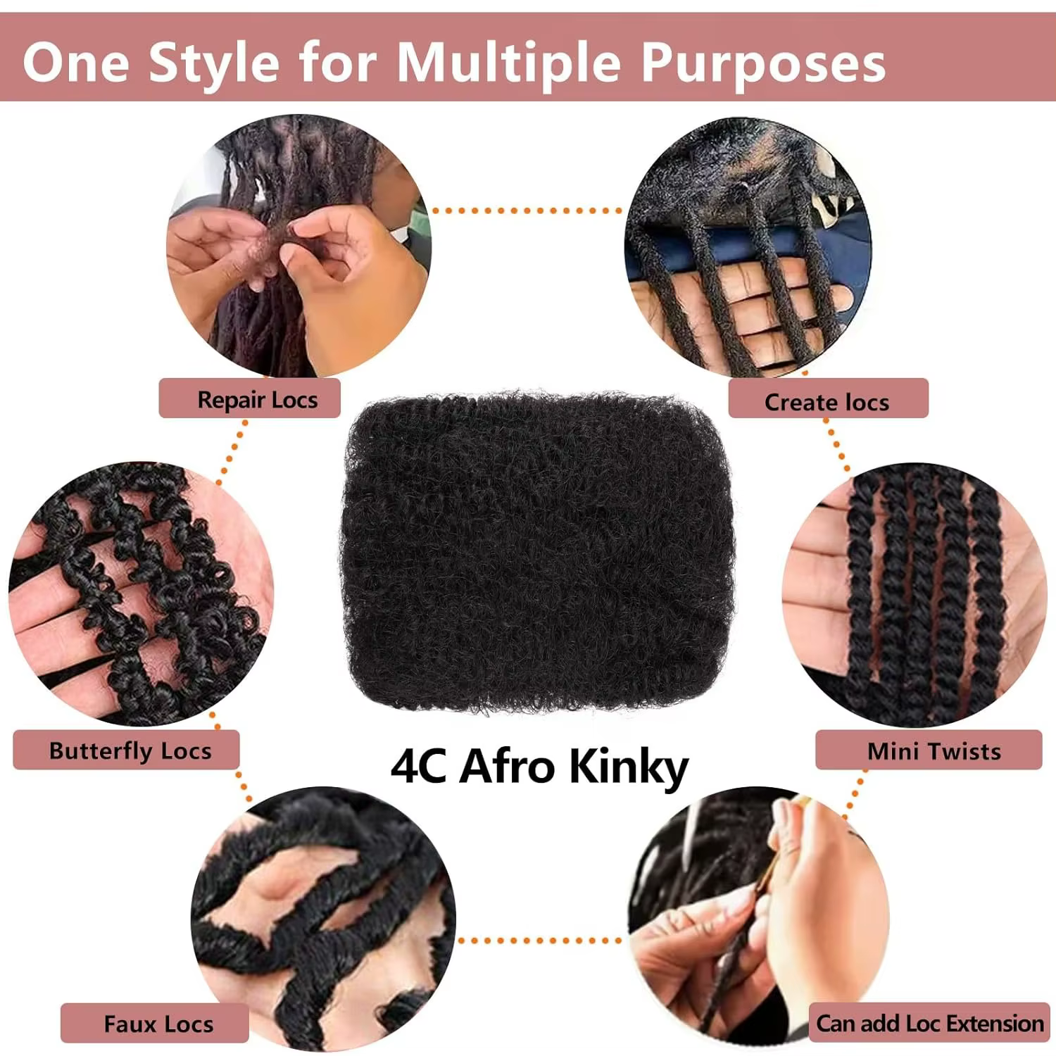 10-18 pouces 4C Afro crépus en vrac Extensions de cheveux humains sans trame 30 ou 50 g/paquet brésilien Remy