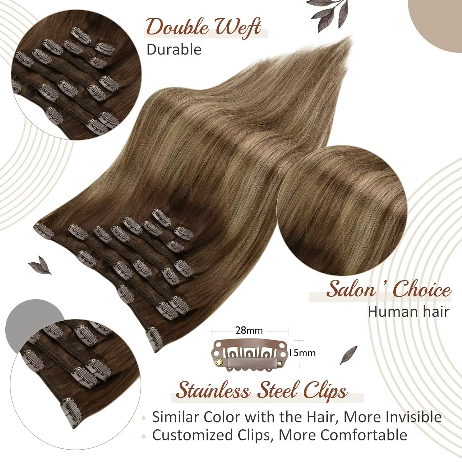 Extensions de cheveux humains pleine brillance pince dans