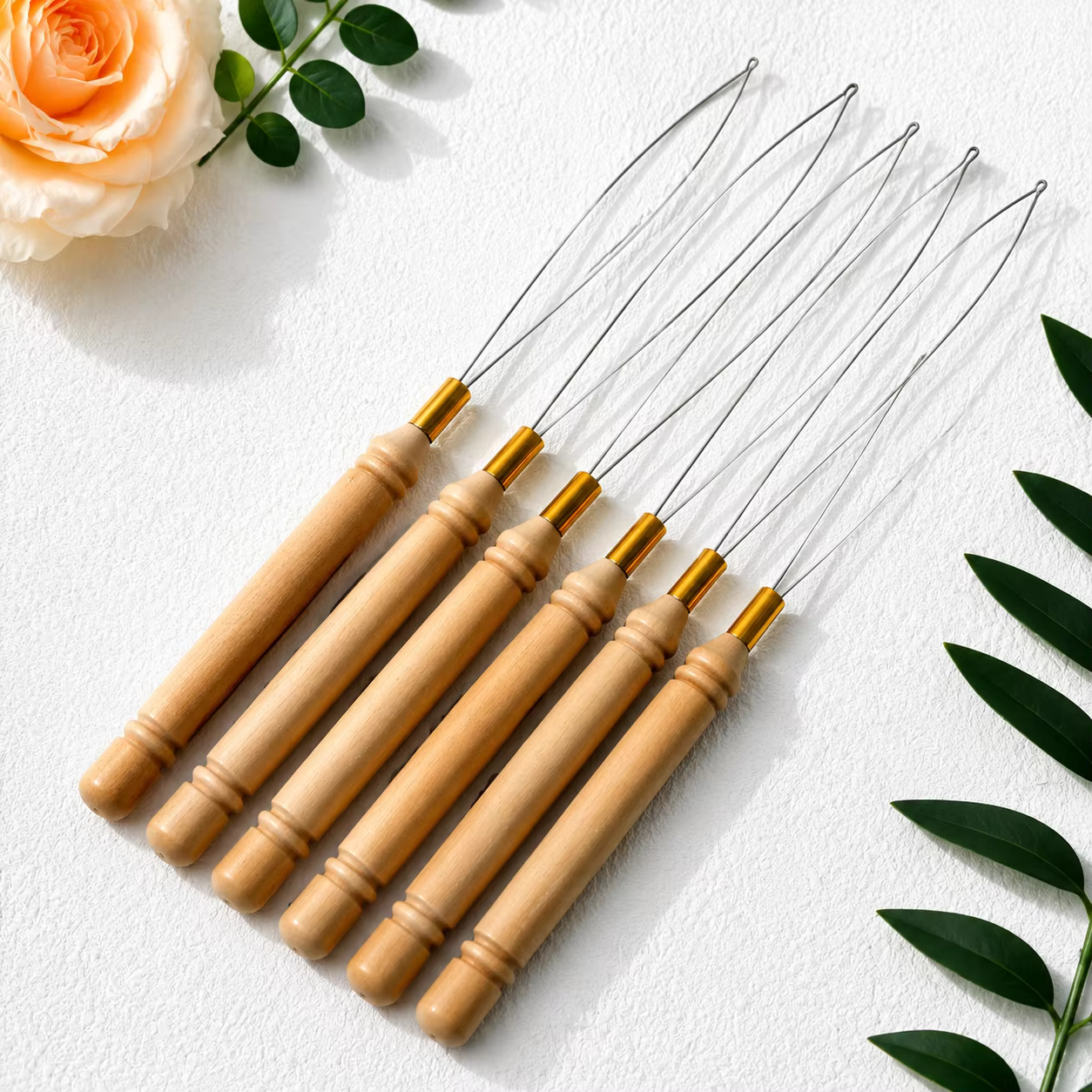Outil de crochetage à manche en bois DIY pour extensions de cheveux