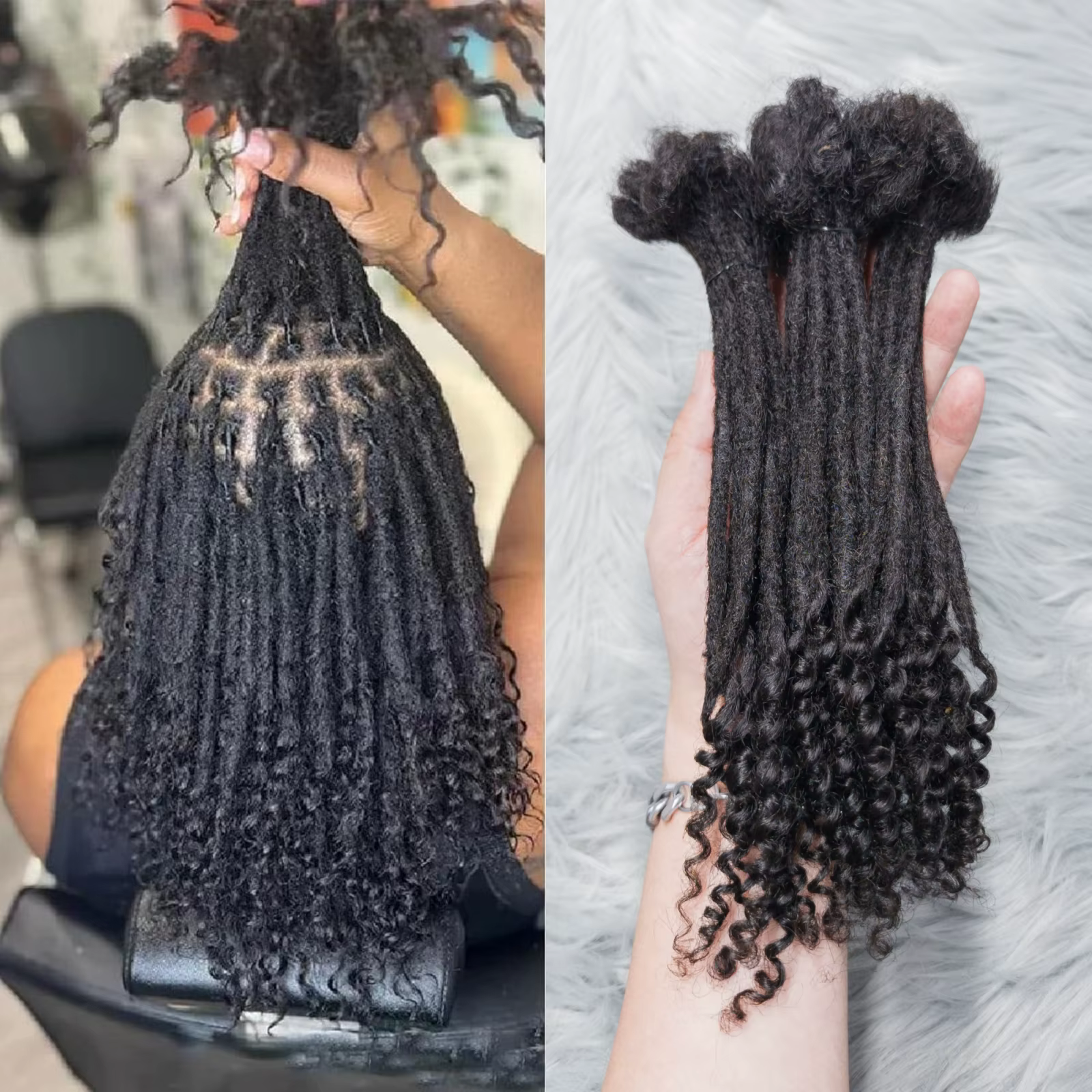 Extensions de dreadlock de cheveux humains naturels avec extrémités bouclées 8-12 pouces Extension de serrures de queue bouclée à la main pour femmes hommes 10 brins