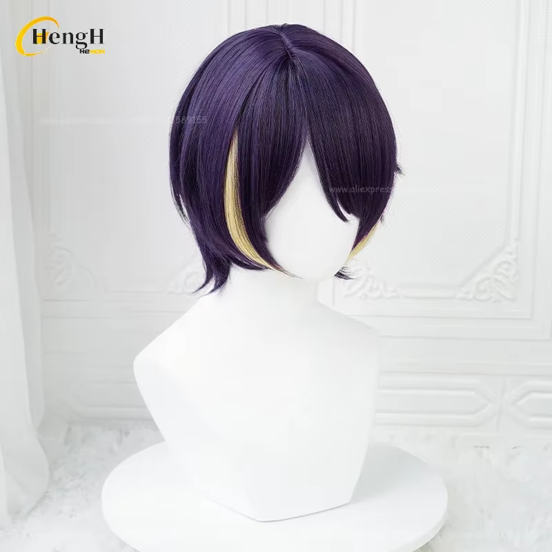 En Stock synthétique Anime ES Shinobu Sengoku Cosplay perruque unisexe courte 30 cm violet reflets