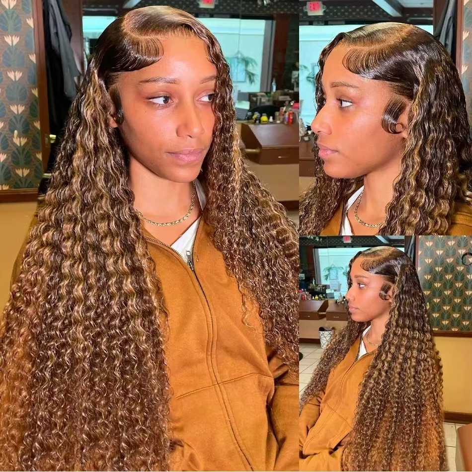 30 36 pouces bouclés mettre en évidence perruque cheveux humains miel blond 13x4 dentelle avant vague profonde 13x6 Hd