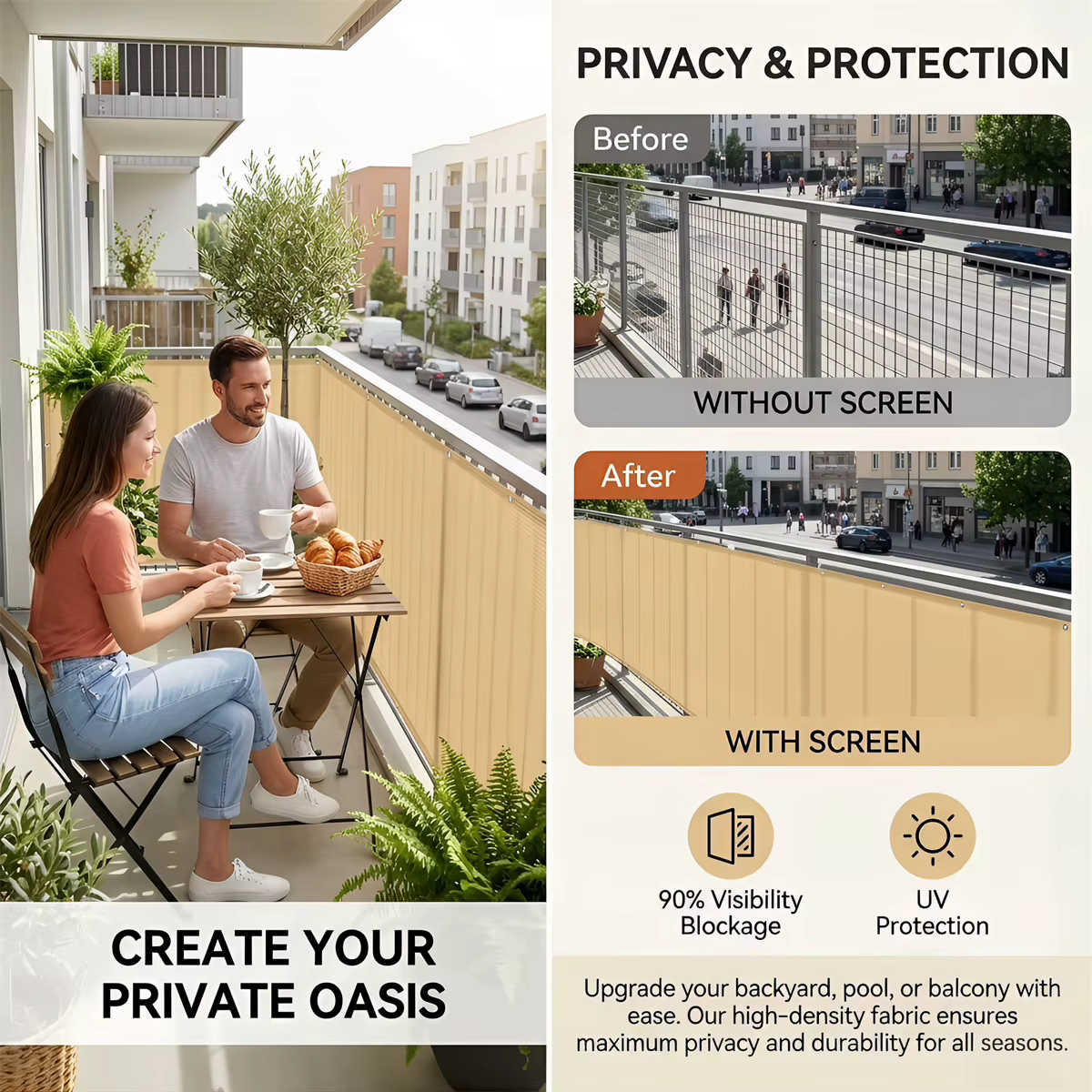 Clôture de jardin pour l'intimité, ensemble de filets de clôture (y compris cordes et attaches), résistant aux UV, adapté aux terrasses et aux piscines
