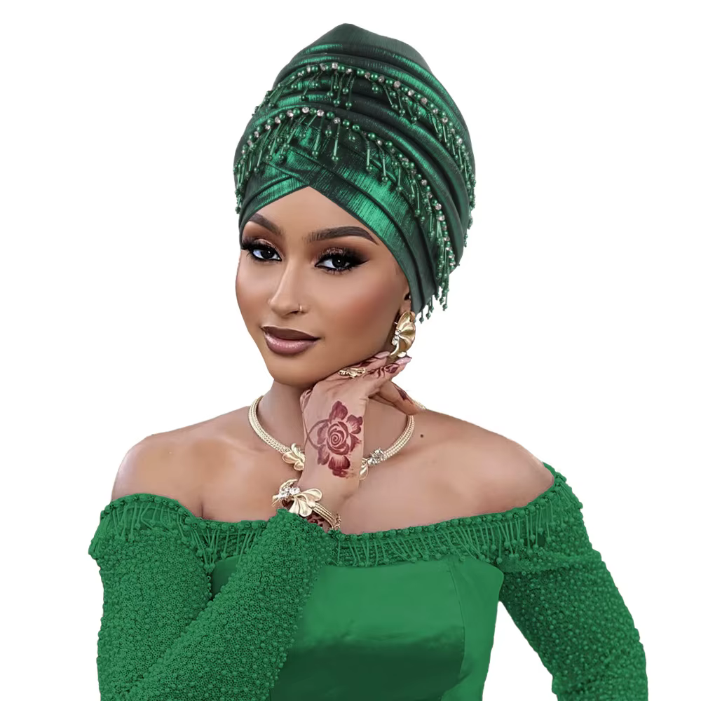 Couvre-chef africain femmes perles glands Turban casquette mariage nigérian Auto Gele fête casque tête enveloppement Hijab Bonnet chapeau coiffure