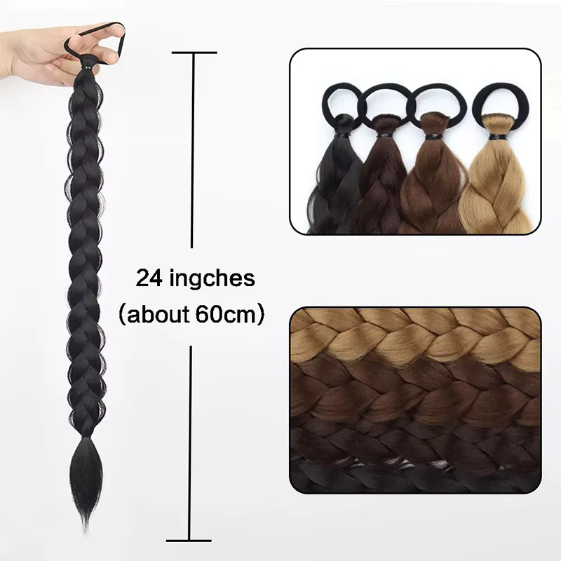 LUPU tressé longues Extensions de queue de cheval avec bande élastique cheveux fibres synthétiques 24 pouces tresses