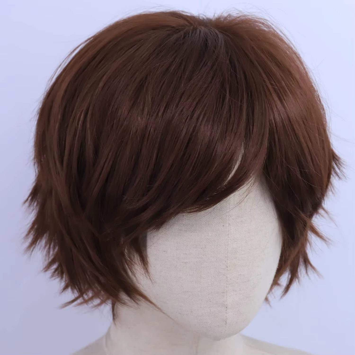 Perruque de cosplay marron à couches courtes pour hommes/femmes