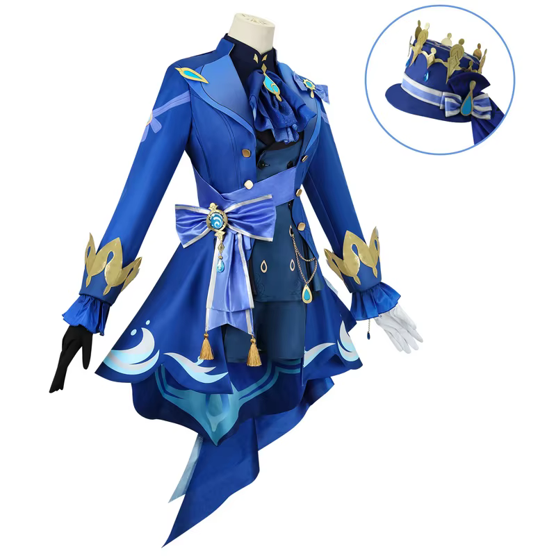 Furina Cosplay Costume perruque Impact Fontaine focalors avec chapeau costumes noirs chaussures