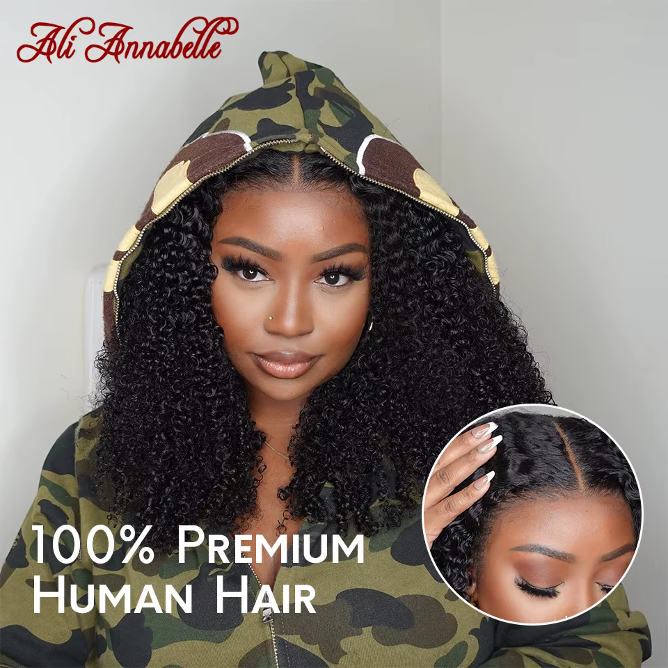 Ali Annabelle court Bob crépus bouclés 13x4 dentelle frontale perruque cheveux humains