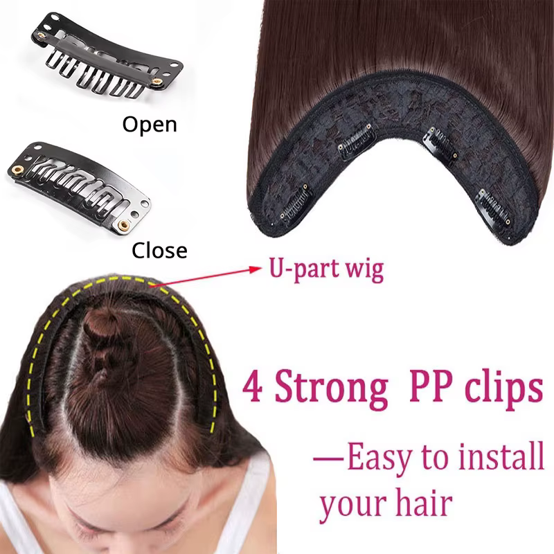 Extension de cheveux synthétique longue et droite de 24 pouces