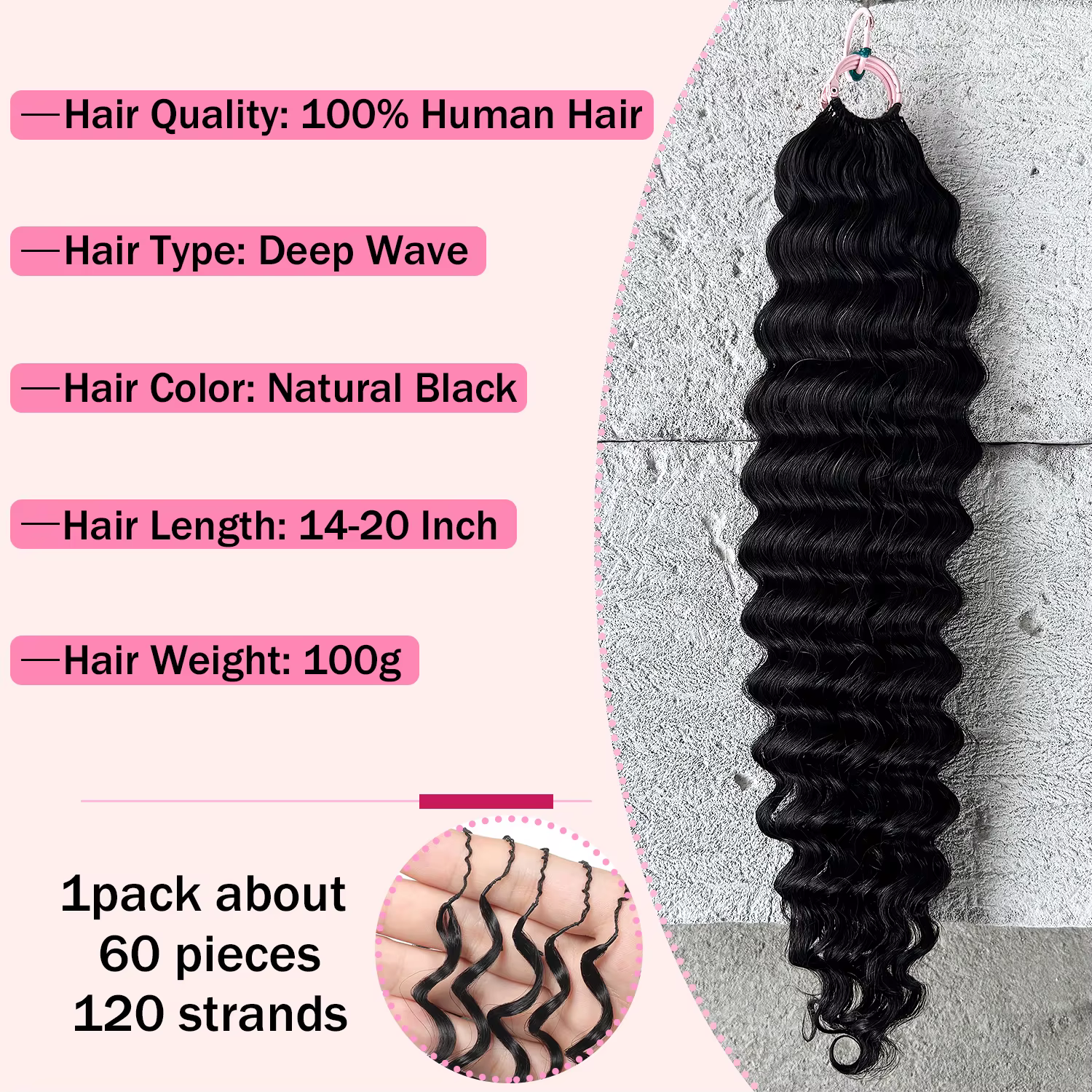 Extensions de cheveux au Crochet de vague profonde crépus bouclés Crochet cheveux humains sans noeud pré-séparés Extensions de cheveux de plumes au Crochet