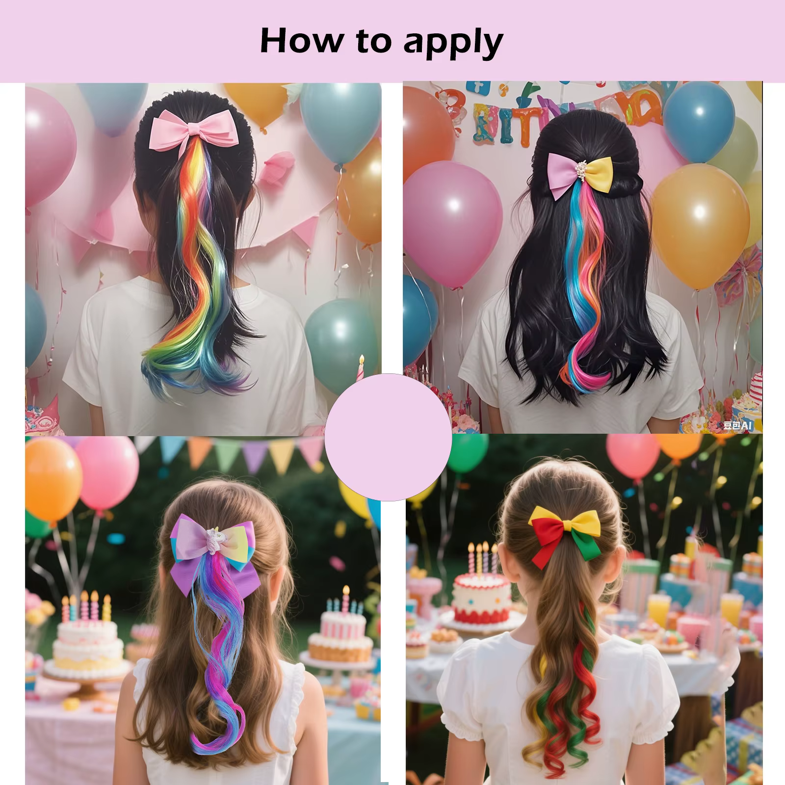 Extensions de cheveux bouclés à clips, postiches de couleur arc-en-ciel avec nœuds crocodile mignons pour filles, idéal pour cadeaux, vacances, 6 pièces