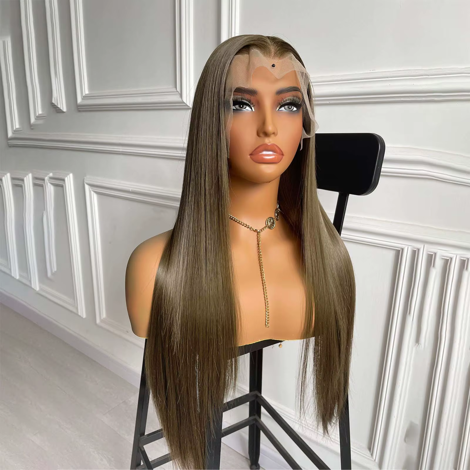 Perruque Lace Front Wig synthétique lisse et longue brune 13x4