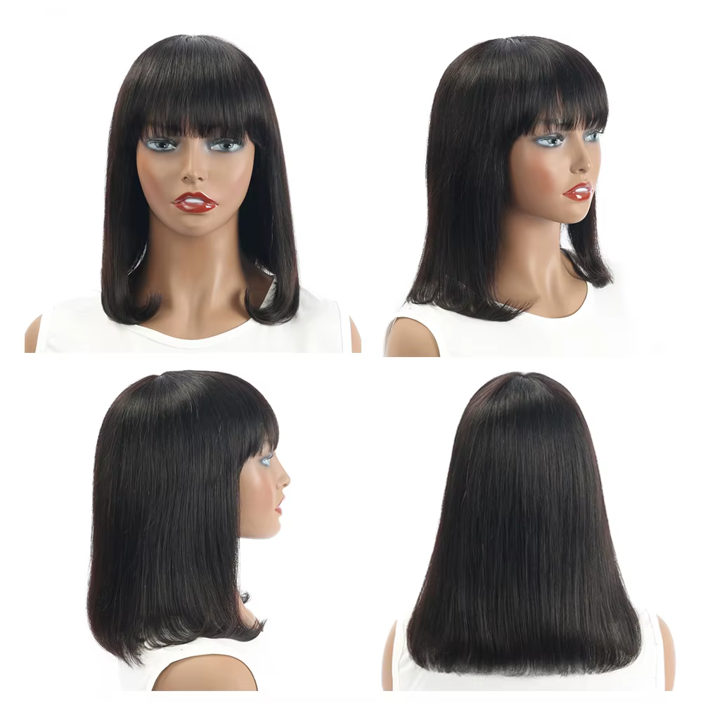 Perruque Bob droite avec frange pour femmes noires