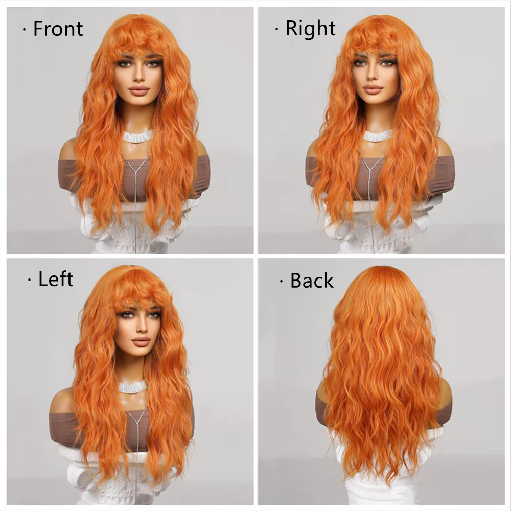 HENRY MARGU perruque synthétique rouge gingembre cuivre jaune pour femmes perruques longues ondulées bouclées avec frange Cosplay fête cheveux résistants à la chaleur