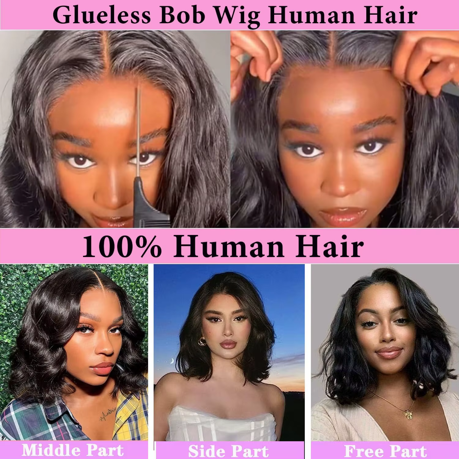 13X4 sans colle Bob perruque cheveux humains 100% pré plumé pré coupé HD dentelle avant perruques vague de corps