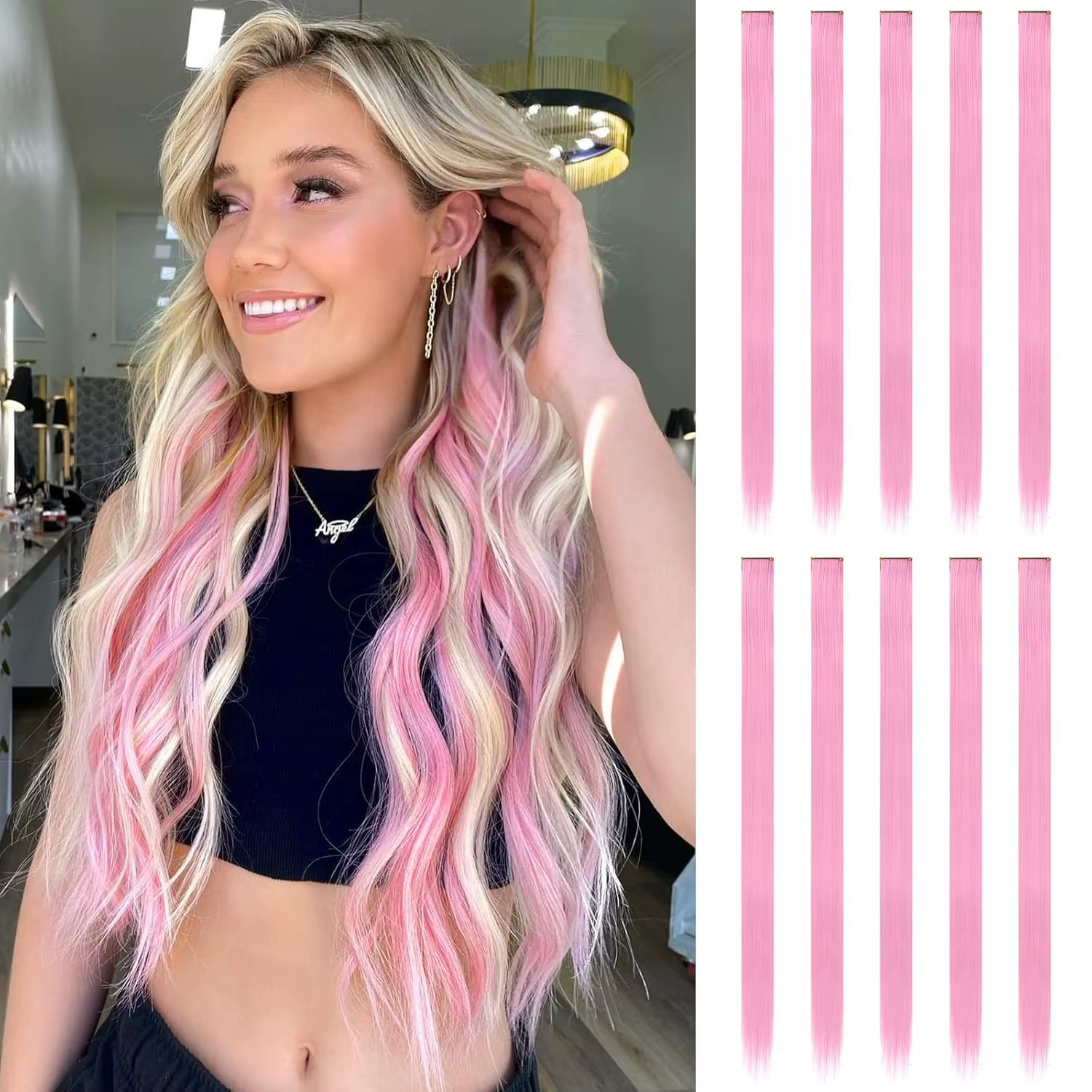 Extensions de cheveux synthétiques longues à clips