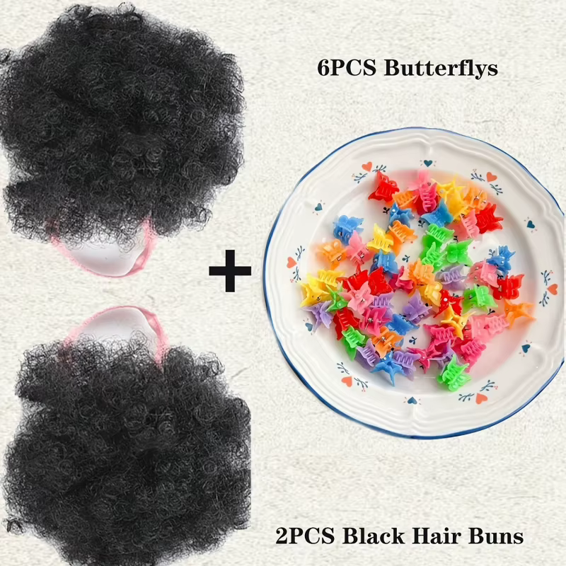 Extensions de cheveux synthétiques bouffantes africaines avec pinces papillon colorées