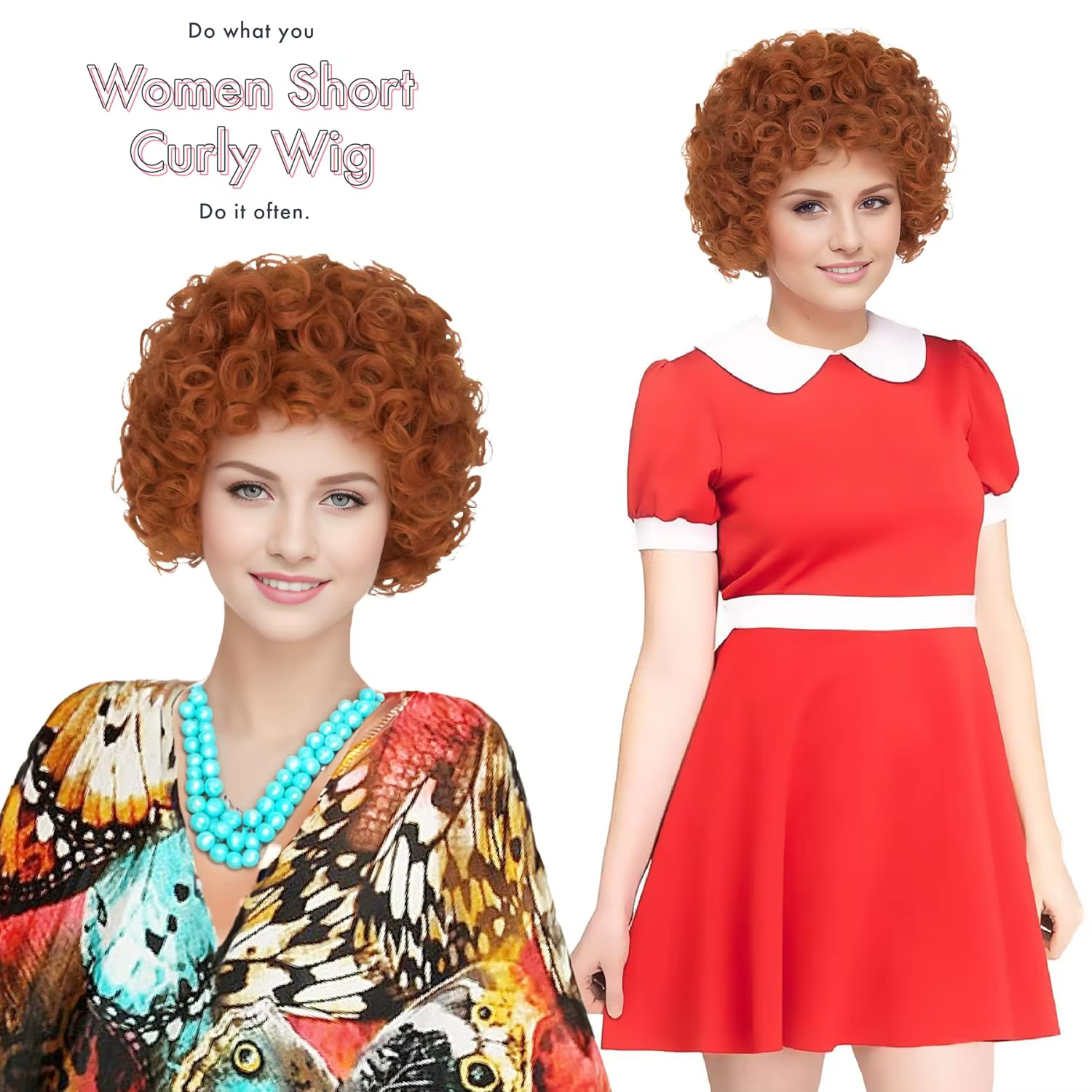 Perruque Courte Bouclée Rouge Orange pour Femme