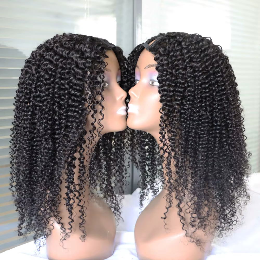 Perruques de cheveux humains crépus bouclés U partie perruque