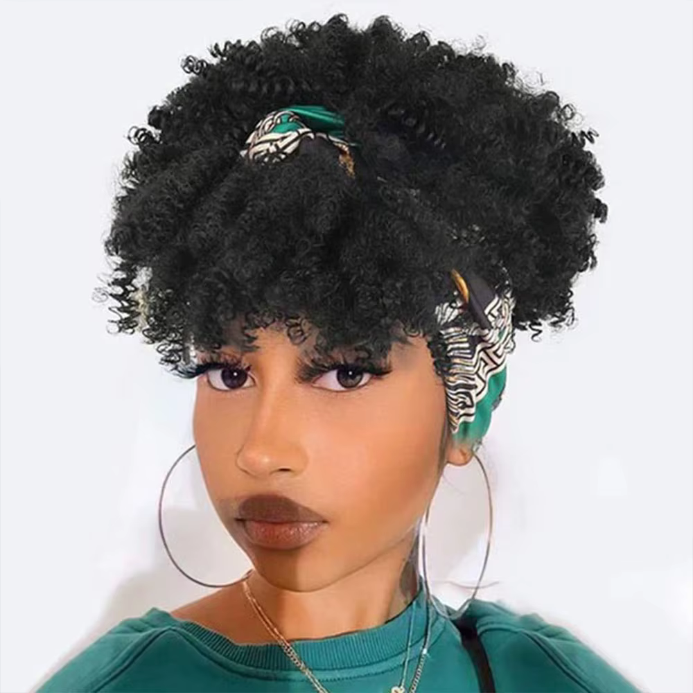 Perruque bandeau faite à la Machine de cheveux humains Remy avec des perruques Afro bouclées