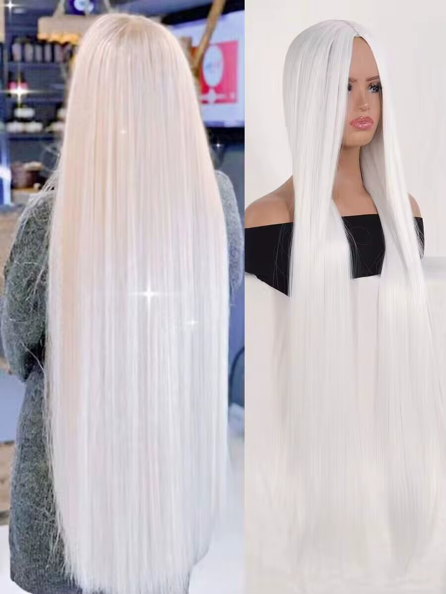Perruque Synthétique Lisse Blanche Super Longue de 100 cm