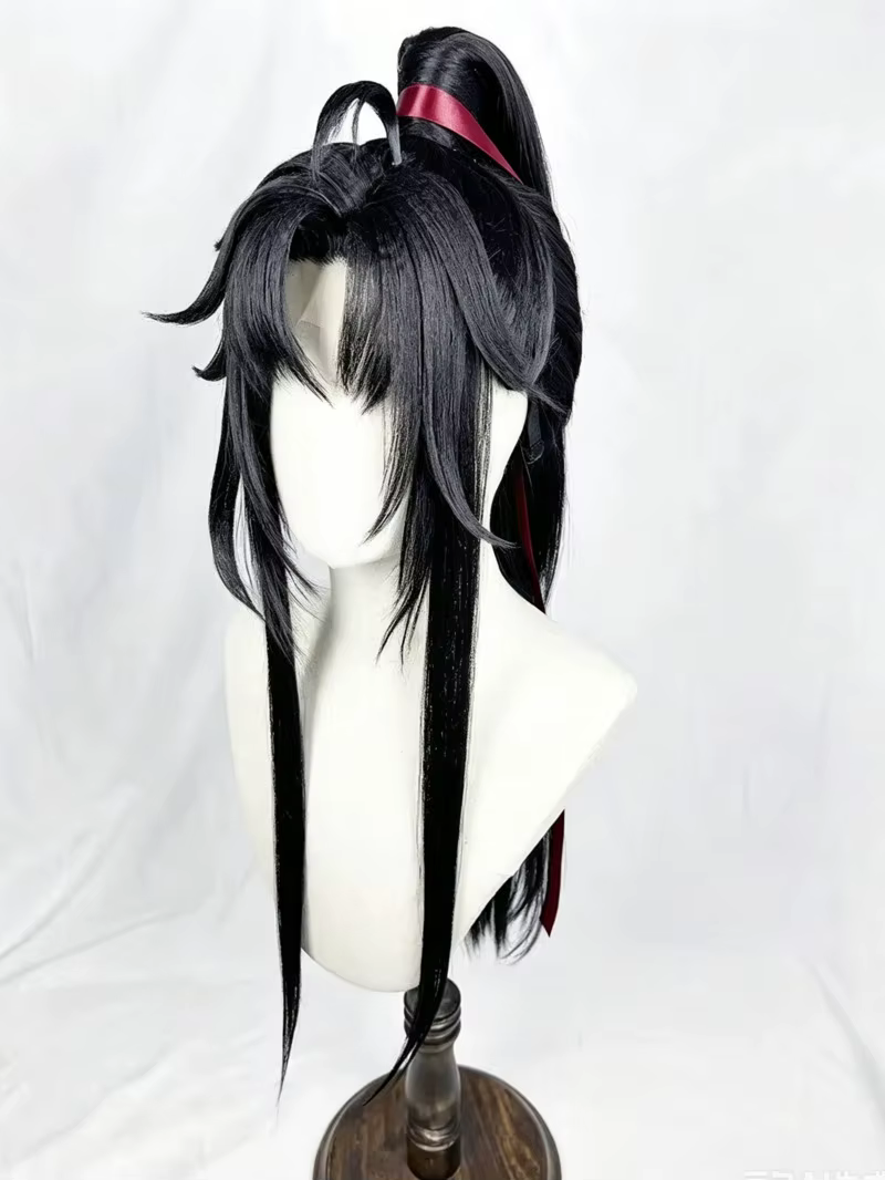Wei wuxian style perruque grand maître de la culture démoniaque MDZS Lan Wangji noir longue queue de cheval coiffure personnalisé perruques accessoires