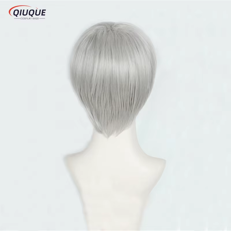 Perruque de Cosplay synthétique courte grise mixte