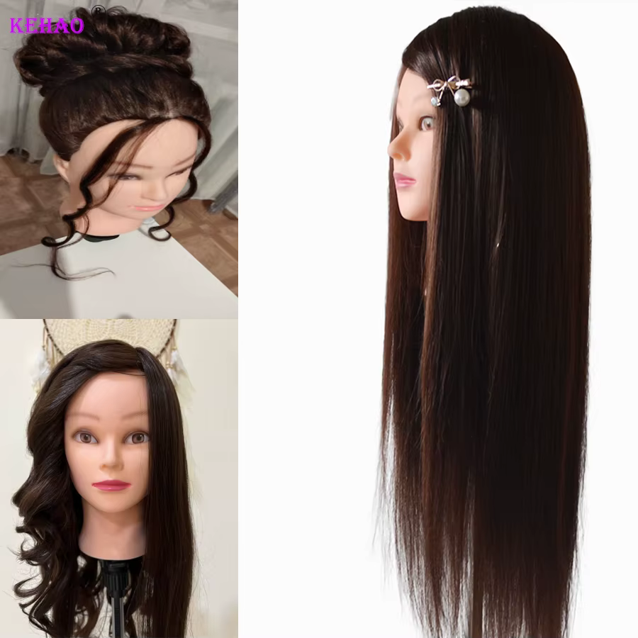 Tête de poupée en cheveux réels 85%, pour coiffure, coiffure, Mannequin professionnel, coiffage pour pratiquer, fer à boucles chaudes, lisser
