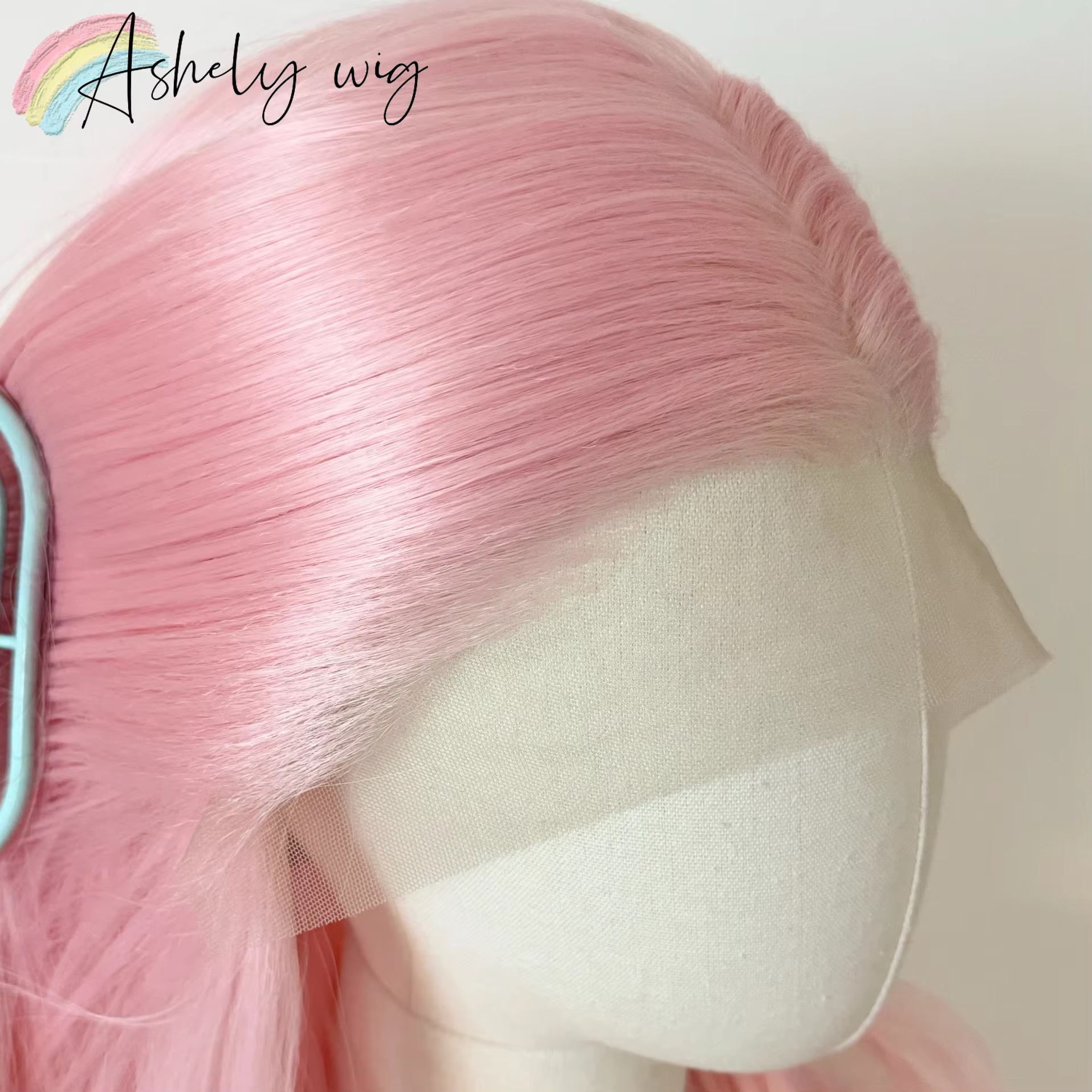 Perruque Lace Front Wig synthétique rose clair 13x4