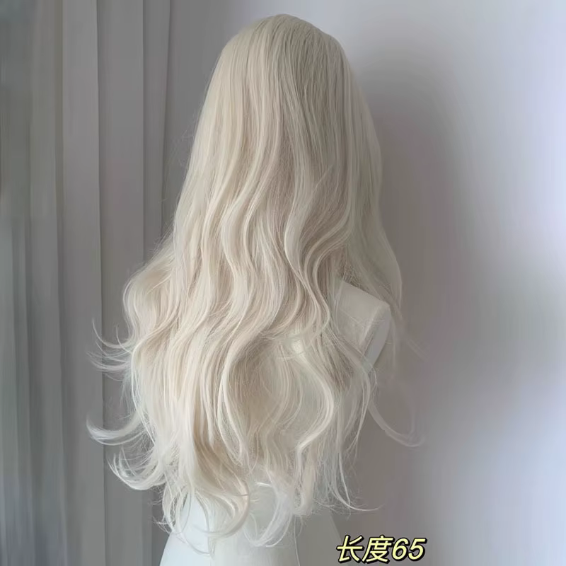 Perruque synthétique longue bouclée en or blanc