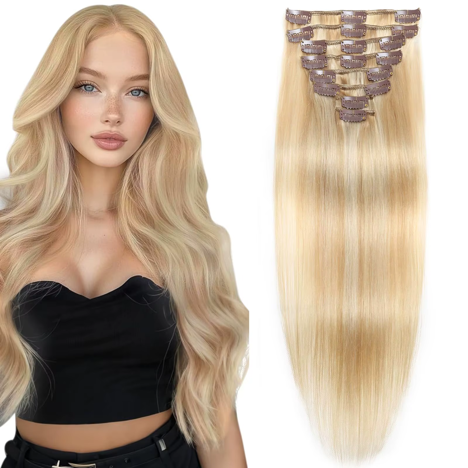 Clip de surbrillance caramel dans les extensions de cheveux 7 pièces