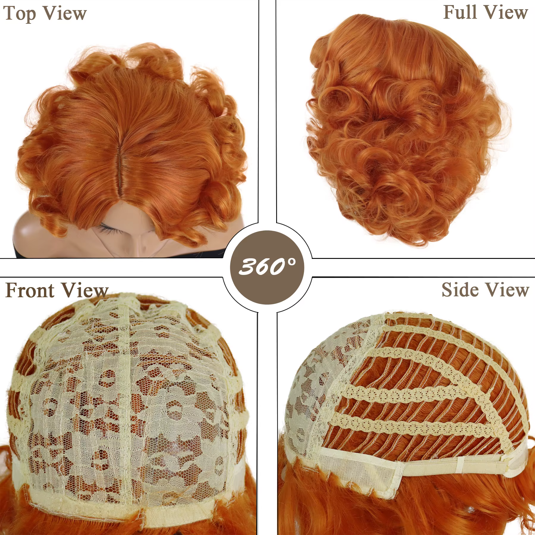 GNIMEGIL perruque courte synthétique pour femmes Orange bouclés Bob