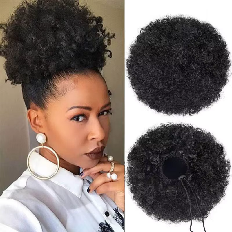 Chignon Afro Puff 8 pouces | Queue de cheval crépue bouclée avec cordon de serrage pour femme | Extension de cheveux