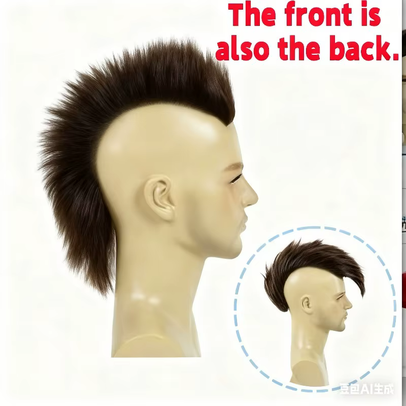 Perruque Mohawk pour hommes | Postiche pointue Punk Rock rouge et noire pour Halloween