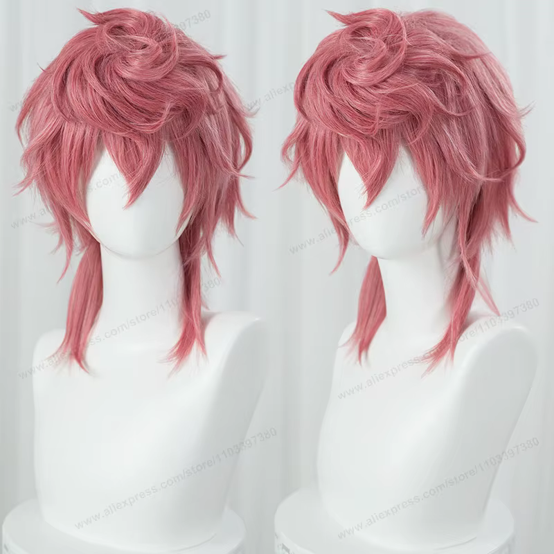 Anime Trish Una Cosplay perruque 40 cm rose femmes cheveux résistant à la chaleur perruques synthétiques + bonnet