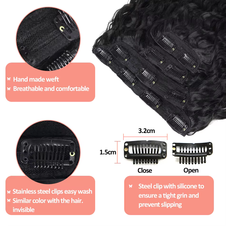 Extensions de cheveux synthétiques à clipser pour femmes