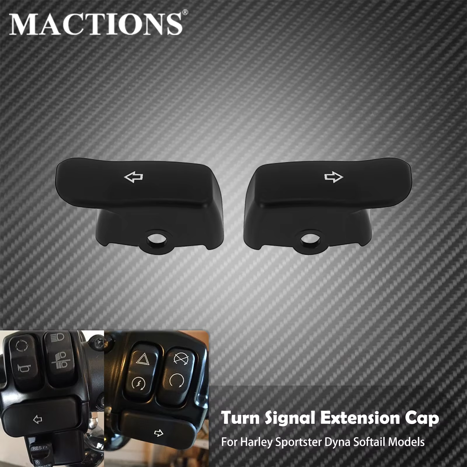 Capuchon d'extension de clignotant de moto, couvercle étendu de bouton de commutation noir pour Harley Softail Fat Boy FL Dyna Sportster XL 883 1200
