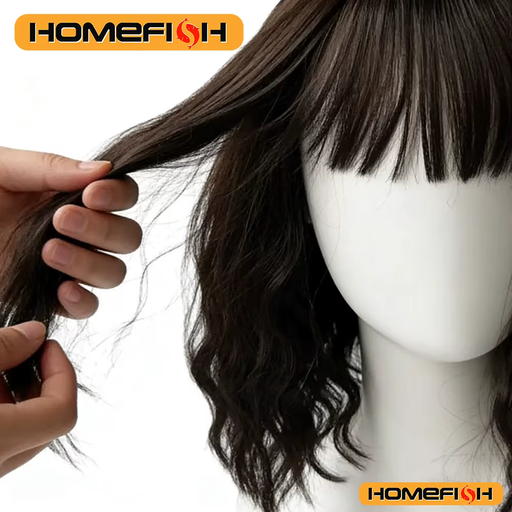 Perruque synthétique à boucles avec frange – Coiffure quotidienne polyvalente pour femme