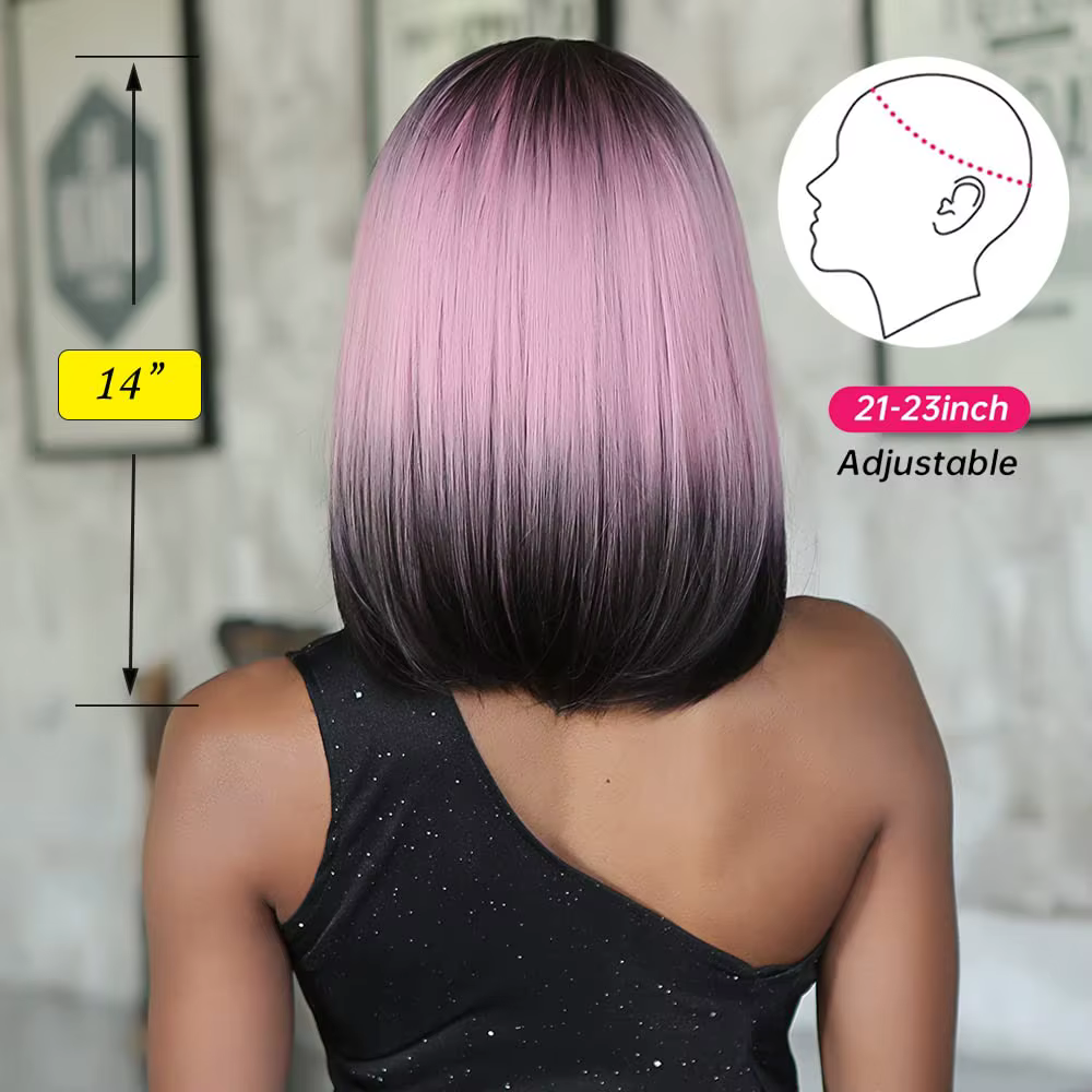 Perruques synthétiques noires ombrées avec frange pour femmes