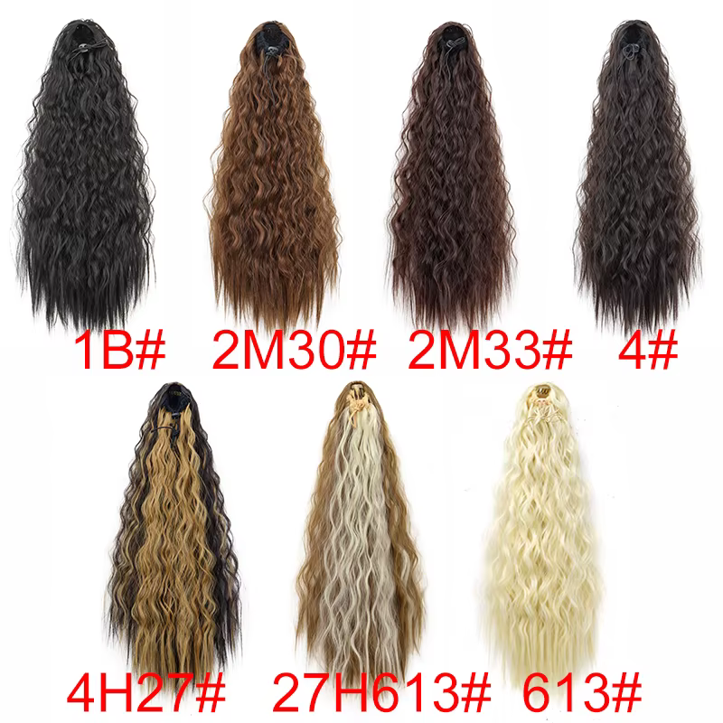 22 pouces synthétique longue crépus bouclés queue de cheval Extension de cheveux cordon enveloppé pince dans