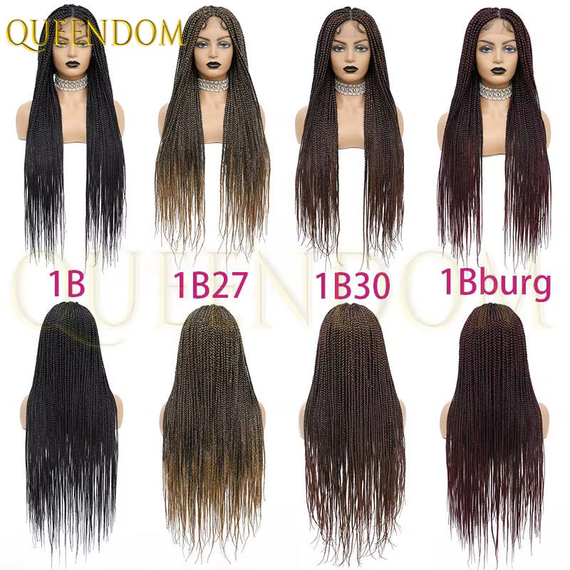 Perruques tressées synthétiques sans nœuds en boîte pleine dentelle Cornrow