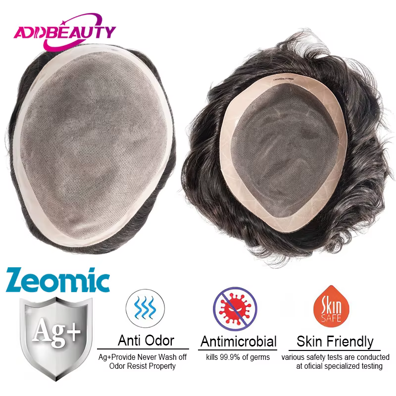 Toupet pour hommes protégé par Zeomic Fine Mono NPU Base perruques de cheveux humains indiens prothèse capillaire